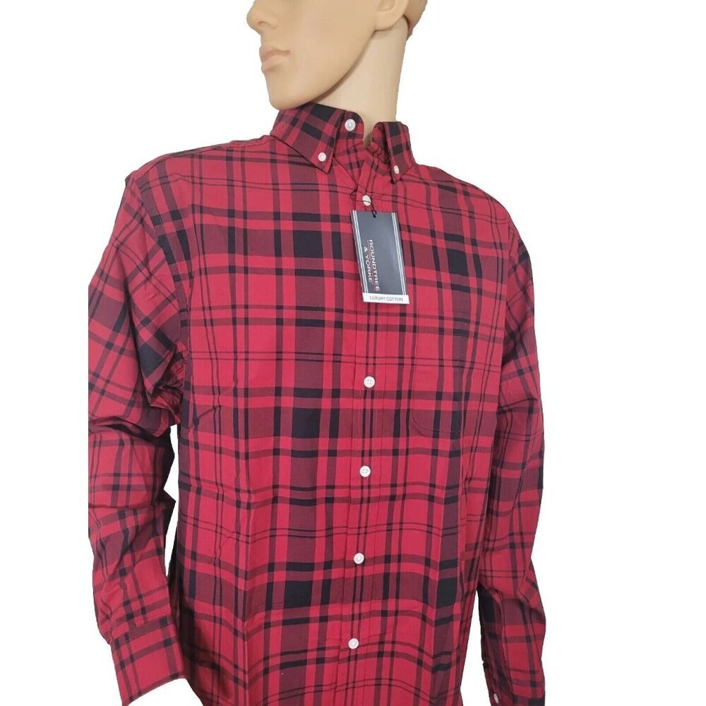 Roundtree & Yorke Men's Shirt Size LT Luxury Cotton Long Sleeve Plaid Red 30
